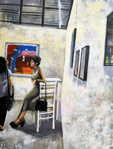 Waiting in the Gallery van Maria Kireev, Schilderij te koop op Singulart