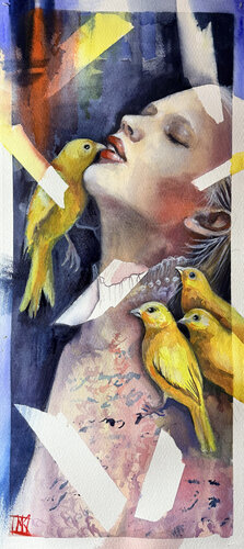 Bird Tenderness di Maria Kireev, Pittura in vendita su Singulart