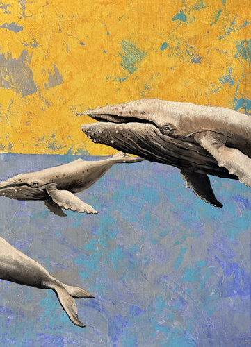 Whales and the Sun di Maria Kireev, Pittura in vendita su Singulart
