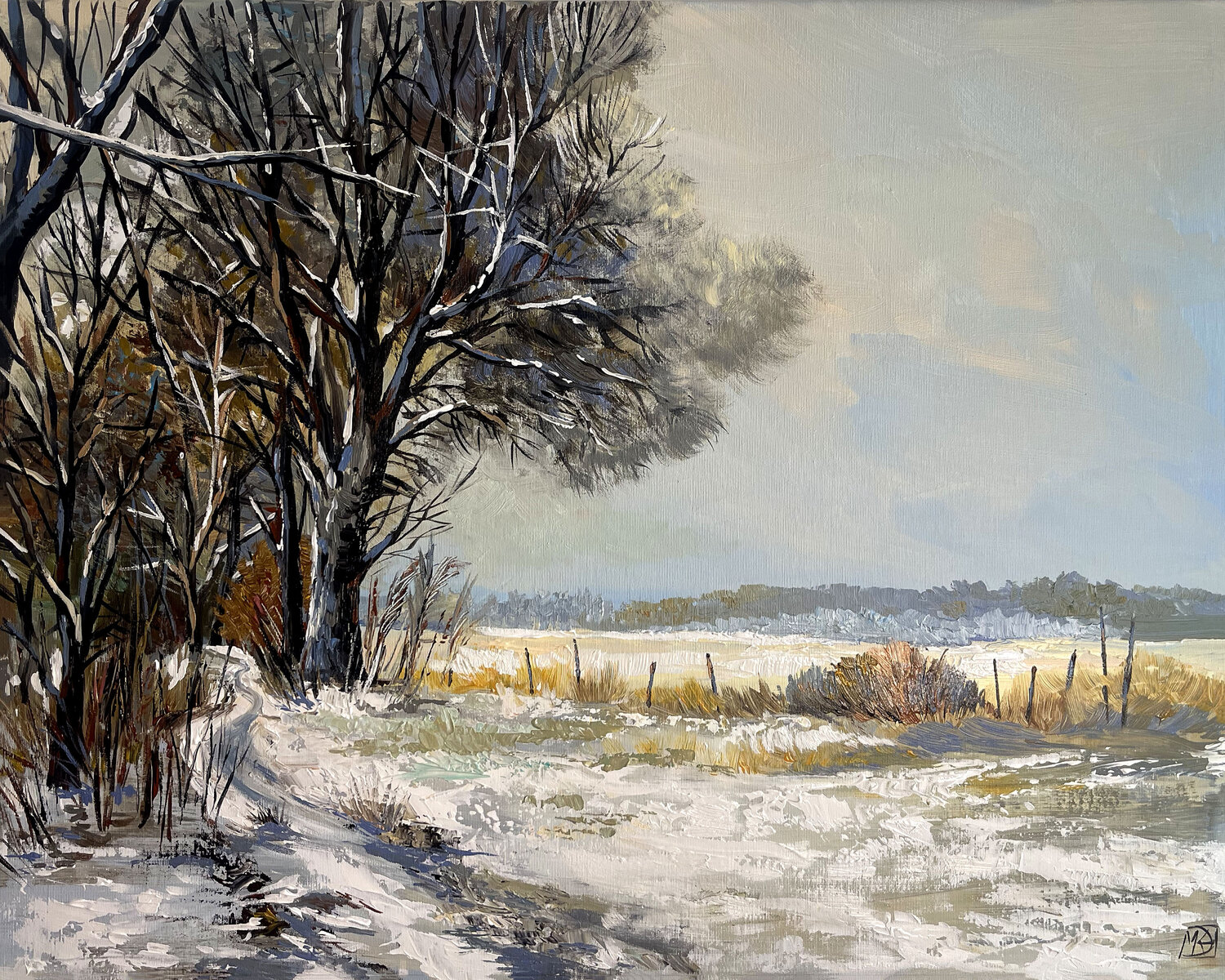 Cold morning in the fieds Maria Kireev Originalgemälde zu verkaufen