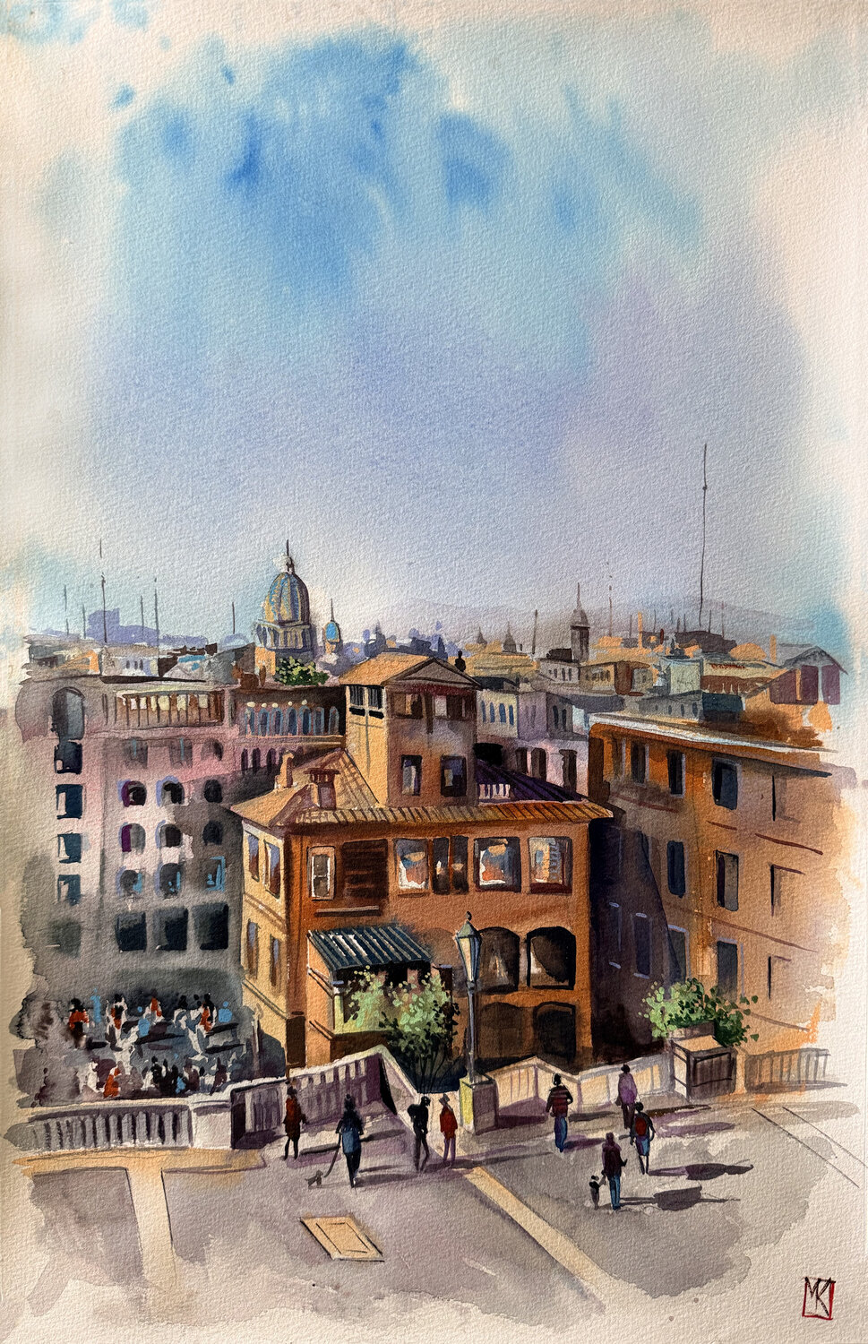Morning Above the Spanish Steps Maria Kireev Originalgemälde zu verkaufen