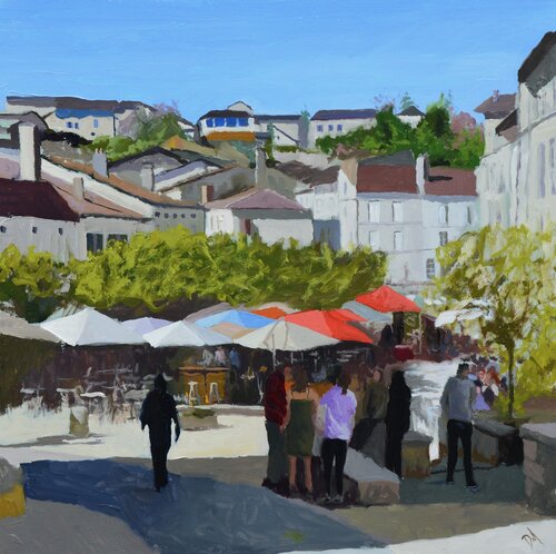 Le Marché, Aubeterre. van Daniel Murgatroyd, Schilderij te koop op Singulart