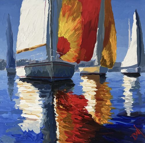 Sailing Hues in Crimson, Gold and White von Daniel Murgatroyd, Malerei kaufen auf Singulart