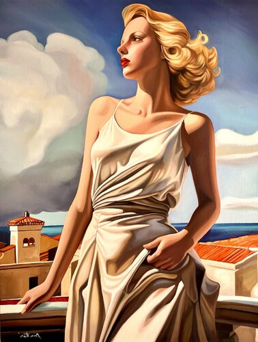 Terrasse sur la mer van Irina Biatturi, Schilderij te koop op Singulart