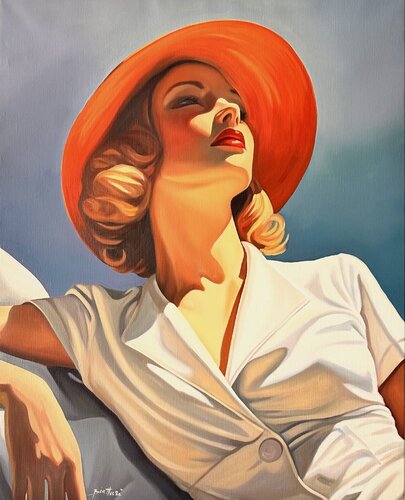 Rêveuse au chapeau rouge van Irina Biatturi, Schilderij te koop op Singulart