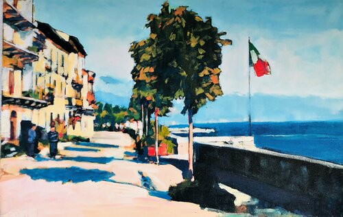 Seepromenade in Cannobio (Lago Maggiore) in Italien par Richard Friedt, Peinture en vente sur Singulart
