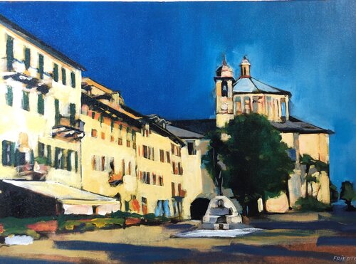 Cannobio Kirche Promenade Italien par Richard Friedt, Peinture en vente sur Singulart