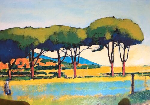 Pinienallee in der Toskana Italien par Richard Friedt, Peinture en vente sur Singulart