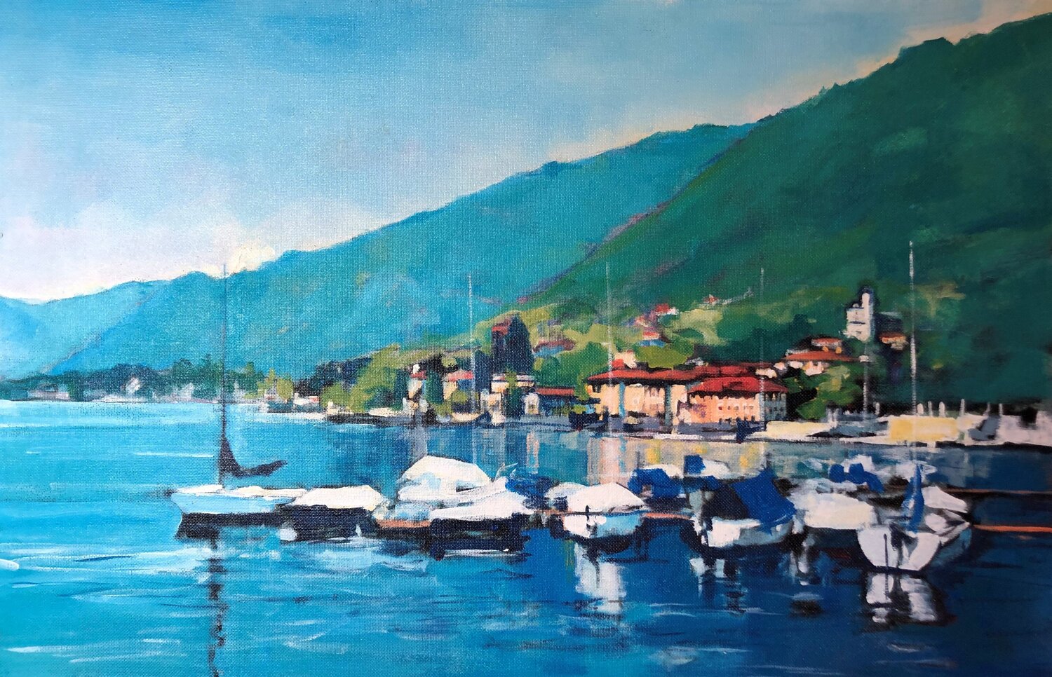 Grand Hotel Cadenabbia Lago di Como Italien Richard Friedt Originalgemälde zu verkaufen