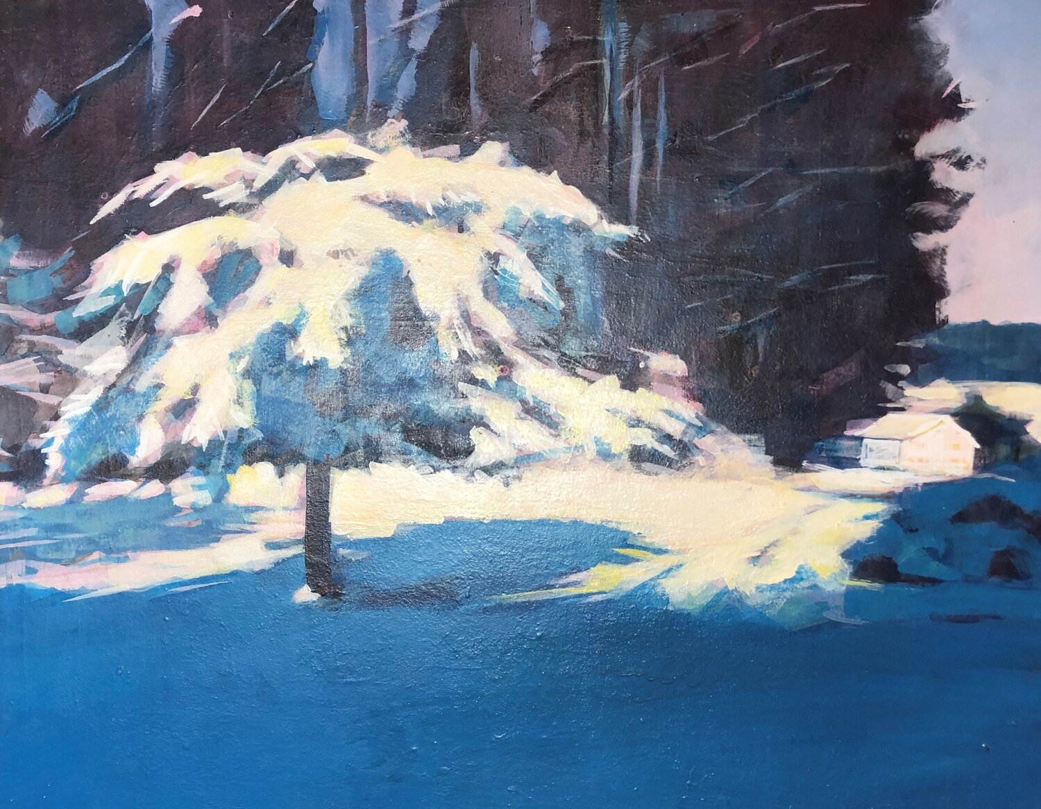 Schneebeladener Baum im Zürcher Oberland Richard Friedt Originalgemälde zu verkaufen