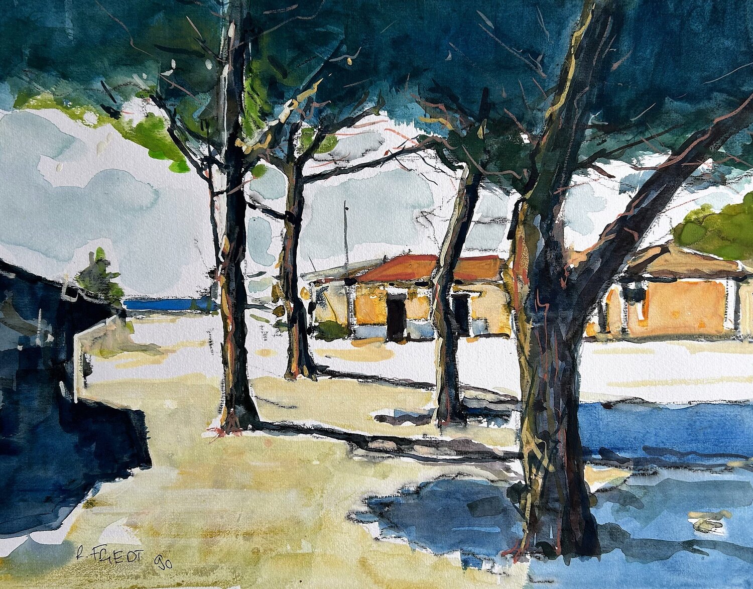 Aquarelle 004 - Abmessungen inklusive Papier Passepartout Richard Friedt Dipinto originale in vendita