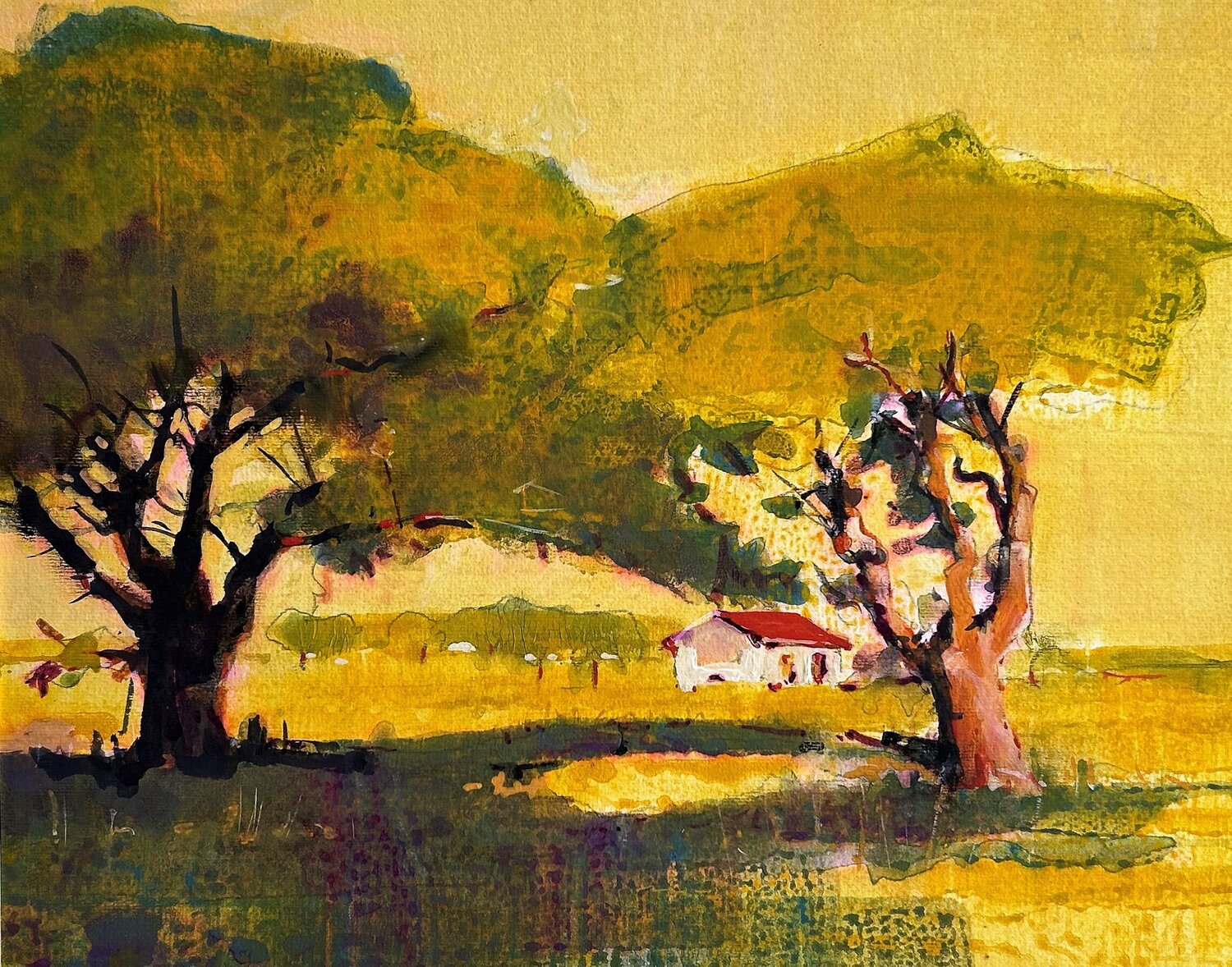 Aquarelle 007 - Abmessungen inklusive Papier Passepartout Richard Friedt Originalgemälde zu verkaufen