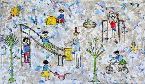 De la Serie Muindo Niño: "La Plaza" by Enriqueta Aguilo, Painting for Sale on Singulart