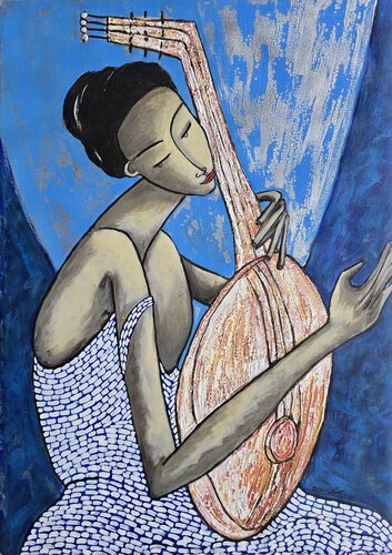 De la serie Las Piadosas, "La joven y el laúd" by Enriqueta Aguilo, Painting for Sale on Singulart