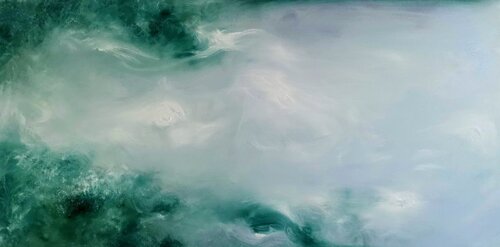 Snow blowing through the spruce by Jennifer Baker, Painting for Sale on Singulart