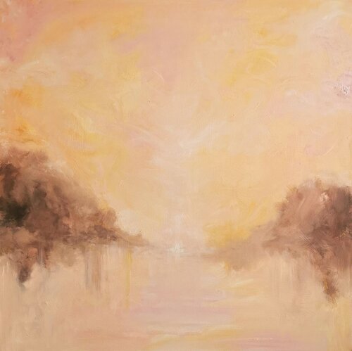 Grand rising - Large peach color abstract landscape painting Jennifer Baker