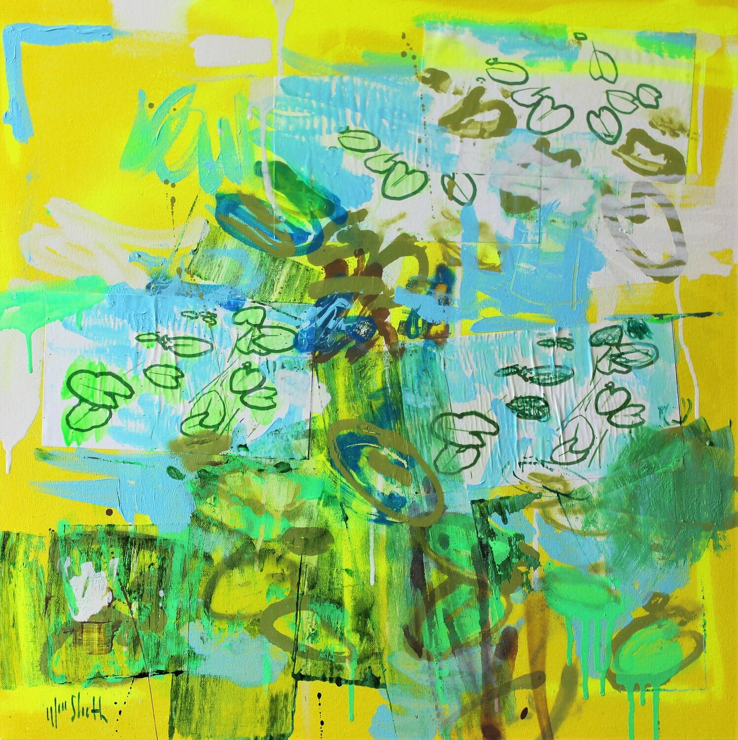 SALE : Giverny ( Yellow Fluo ) Wayne Sleeth Origineel schilderij te koop