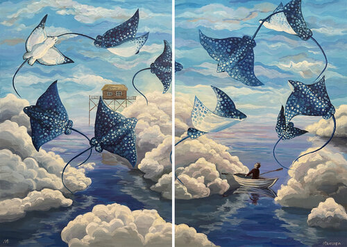 On the shore of the sky di Marina Beresneva, Pittura in vendita su Singulart