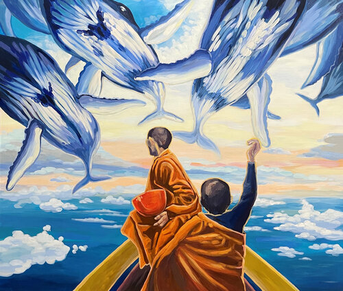 Meeting with whales. di Marina Beresneva, Pittura in vendita su Singulart