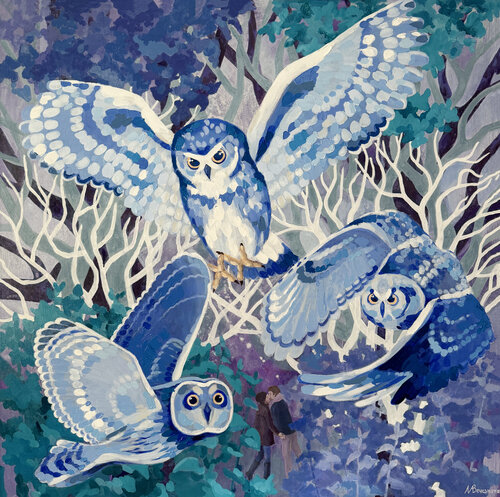 Owl's secret van Marina Beresneva, Schilderij te koop op Singulart