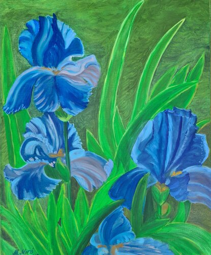 Blue irises di Maryna Mytskan, Pittura in vendita su Singulart