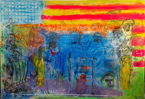 New american flag series; "The first encounter" between America and Europe back in 1020-30 by Paal Bugen, 회화 for Sale on Singulart