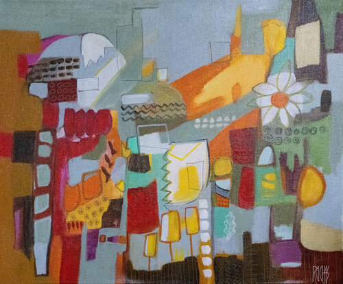 LA MARGUERITE - Série Happy stories van Brigitte Rochas, Schilderij te koop op Singulart
