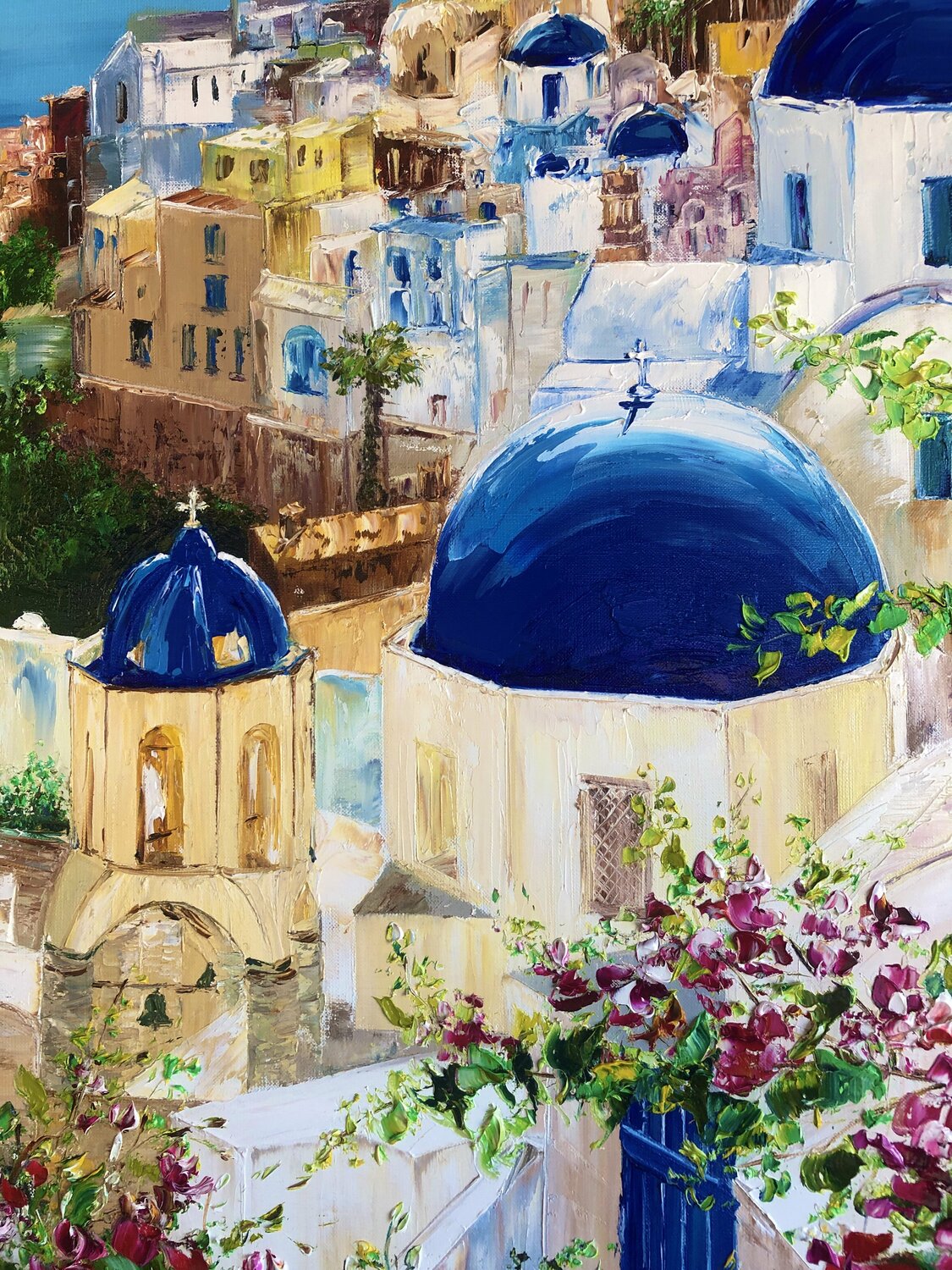 カシャノフ R.A. 油彩画「Sunny day in GoLitsino」 SUNNY SANTORINI - Sunny summer old town of Greece. Sea coast