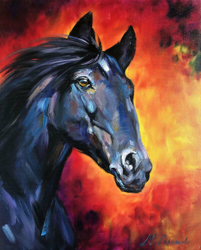 FIRE HORSE - Black fire Horse Wall Art by Marina Skromova, Painting for Sale on Singulart
