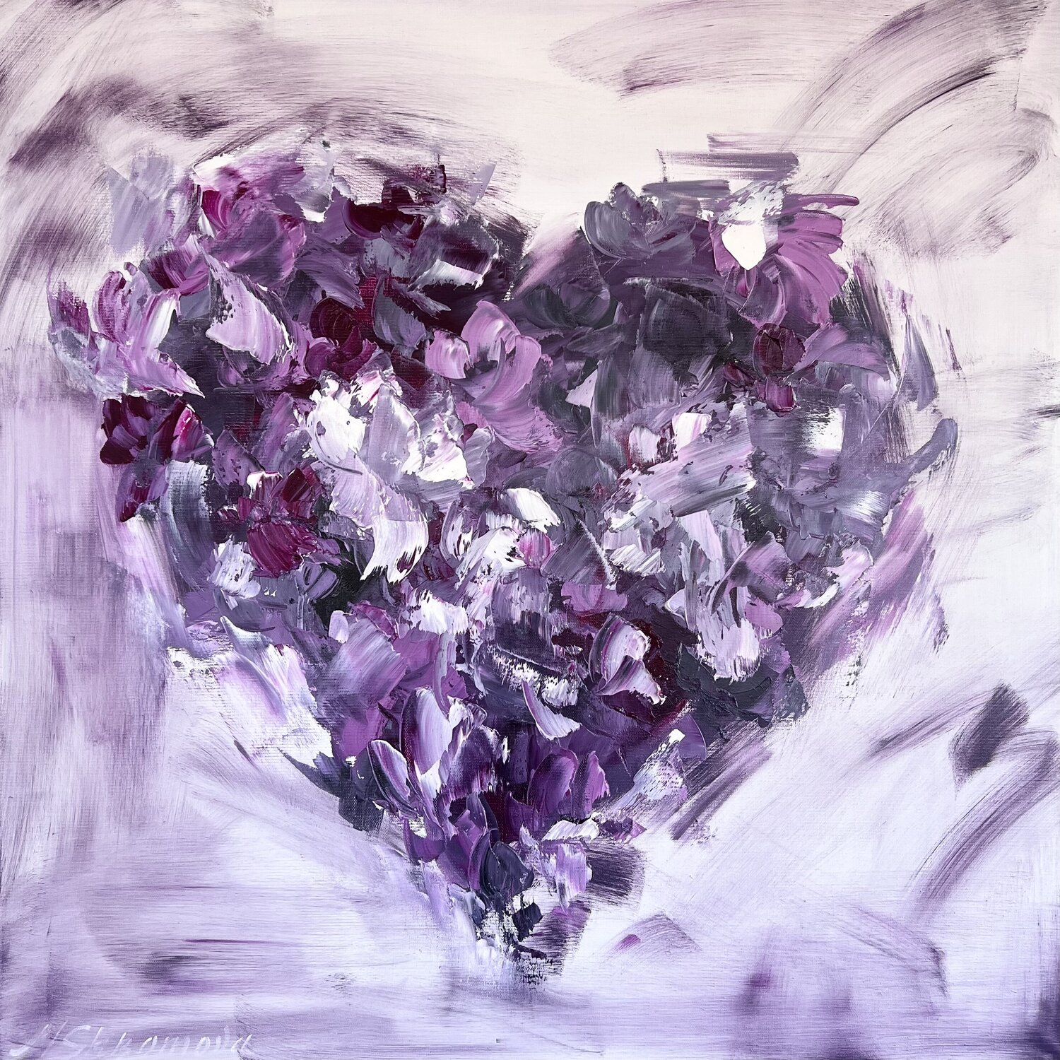 Acrylic Abstract Painting heart Flow on a Heart Shaped Canvas 29x29cm  Original Wall Art Ready to Hang Black Red Purple Pink Dutch Pour 