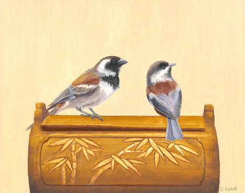 Chatting on an Old Chinese Box di Elizabeth Rickert, Pittura in vendita su Singulart
