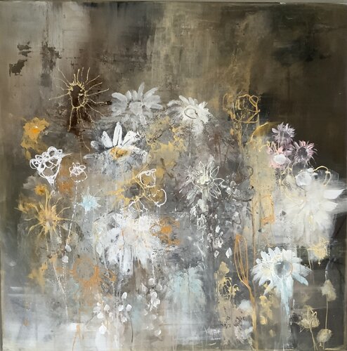 Golden flowers by Hennie Van De Lande, 회화 for Sale on Singulart