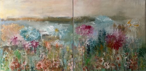 Flowers of happiness di Hennie Van De Lande, Pittura in vendita su Singulart