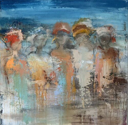 5 happy ladies by Hennie Van De Lande, Painting for Sale on Singulart
