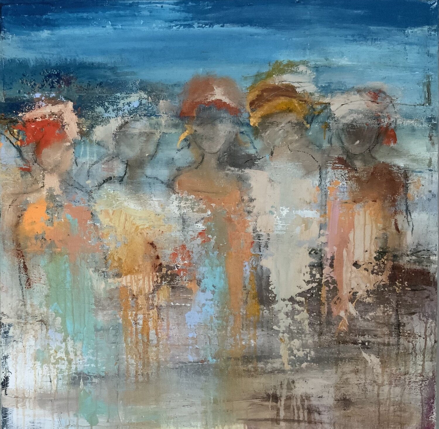 5 happy ladies Hennie Van De Lande Original painting for sale