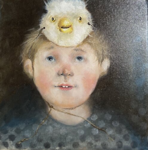 Théo et son masque d’oiseaux van Dominique Dubois, Schilderij te koop op Singulart