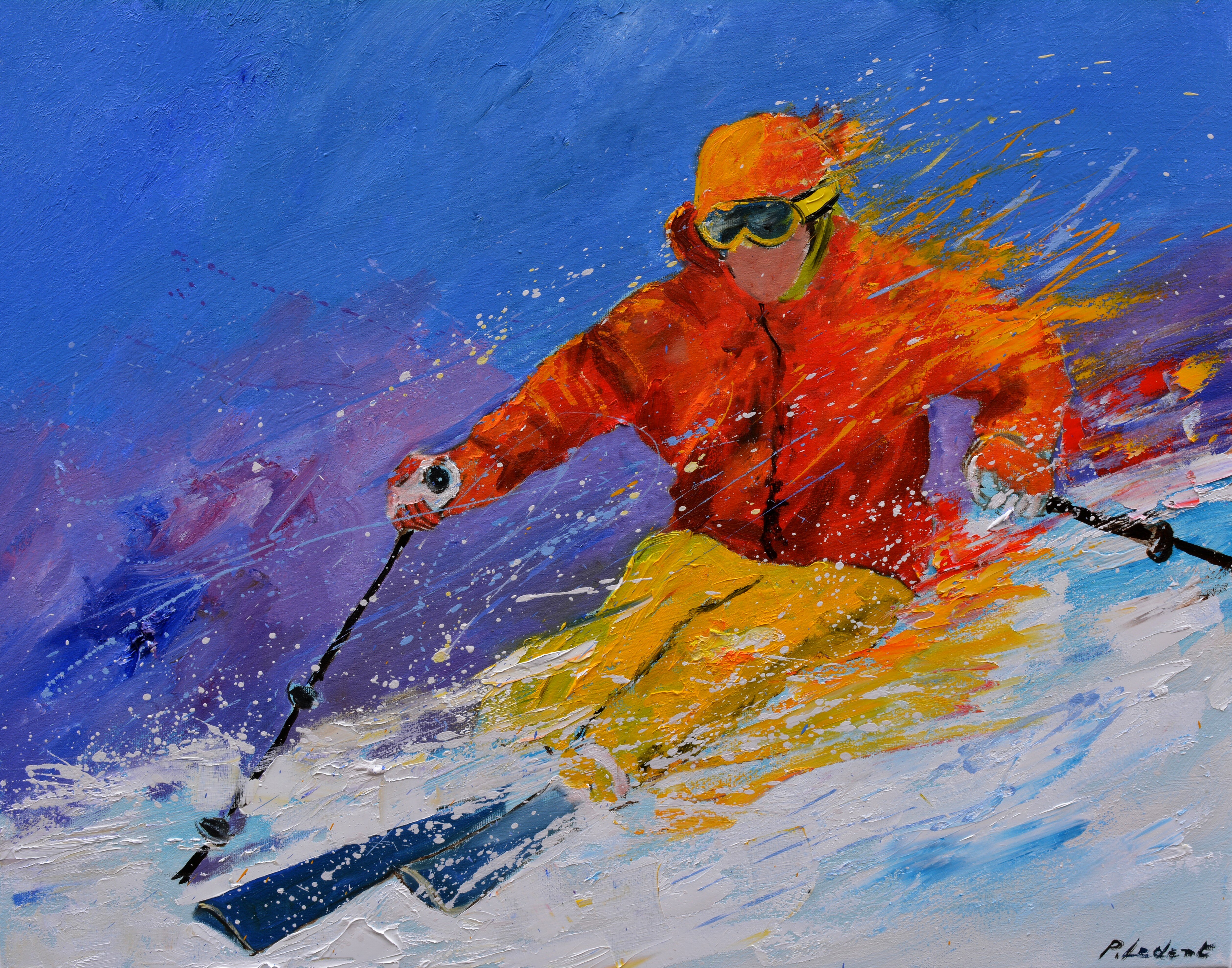 Thema Skifahren Gemälde