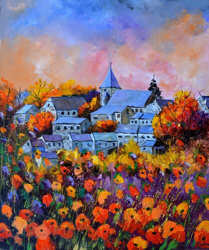 A village in autumn - 672020 van Pol Ledent, Schilderij te koop op Singulart