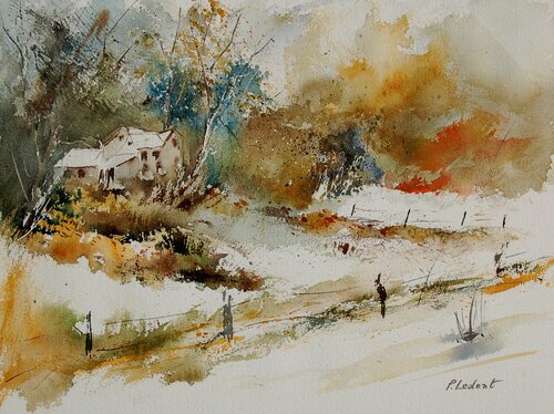 Autumn landscape - watercolor 905061 van Pol Ledent, Werk op papier te koop op Singulart