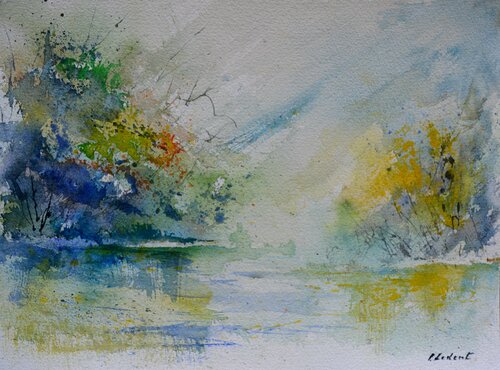 Along the river - watercolor 903022 van Pol Ledent, Werk op papier te koop op Singulart