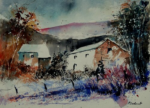 An old farm - watercolor 902080 par Pol Ledent, Œuvre sur papier en vente sur Singulart