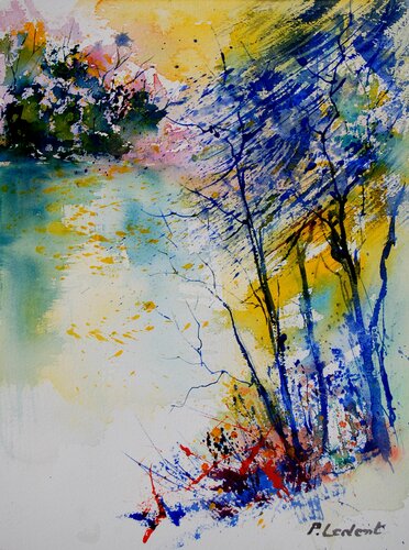 Pond in summer  - watercolor 902081 by Pol Ledent, Work on Paper for Sale on Singulart