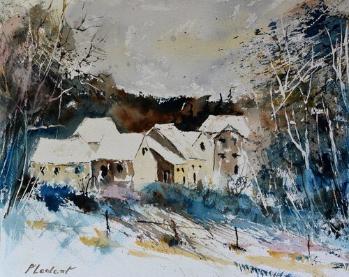 Blue landscape - watercolor 902040 von Pol Ledent, Werk auf Papier kaufen auf Singulart