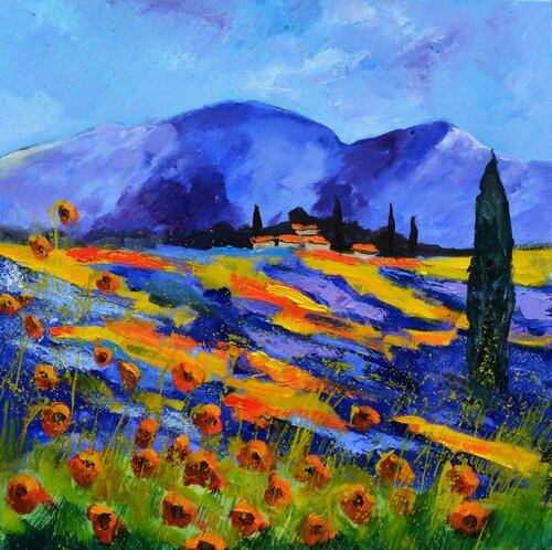 Red poppies in Provence 2021 von Pol Ledent, Malerei kaufen auf Singulart