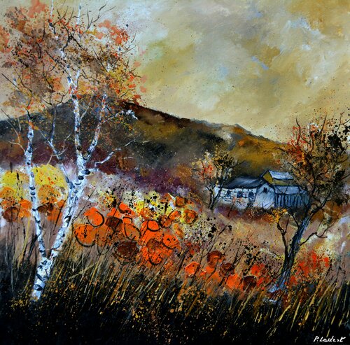 Flowers in autumn  - Exclusively on sale on Singulart van Pol Ledent, Schilderij te koop op Singulart