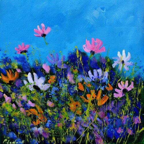 Just a few cosmos flowers  - 442021 van Pol Ledent, Schilderij te koop op Singulart