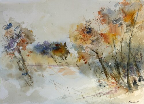 Une clairière en automne - aquarelle Pol Ledent