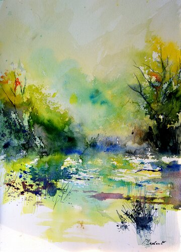 Green waters - aquarelle by Pol Ledent, Work on Paper for Sale on Singulart