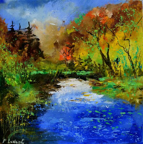 River Lesse in autumn -   442021 van Pol Ledent, Schilderij te koop op Singulart
