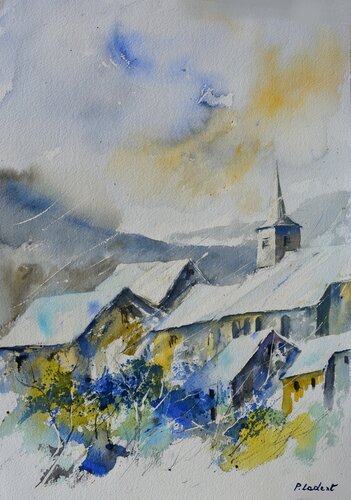 European village  - aquarelle van Pol Ledent, Werk op papier te koop op Singulart
